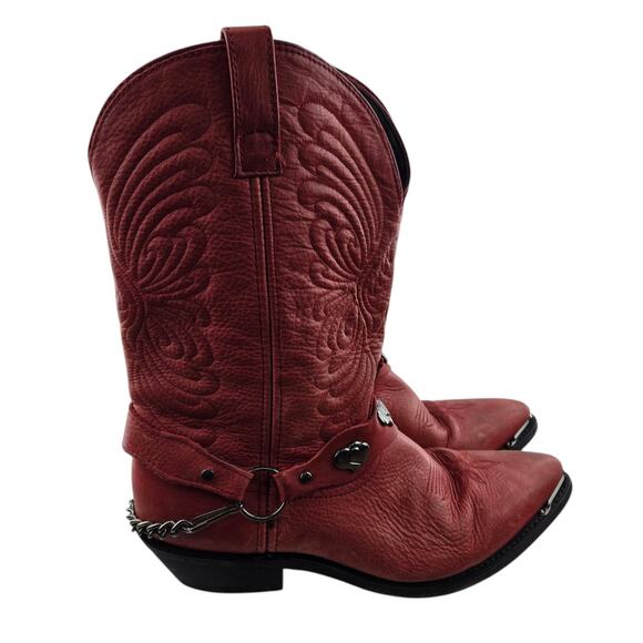Masterson Cowgirl Boots Womens 11 Red Leather Heart Chain Bootstap Western Bling - Picture 1 of 13